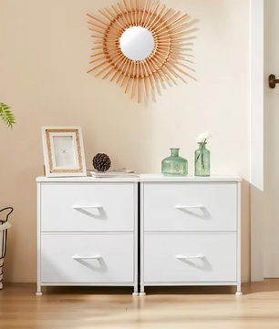 Nachtkastje met 2 Stoffen Laden – Compact & Multifunctioneel