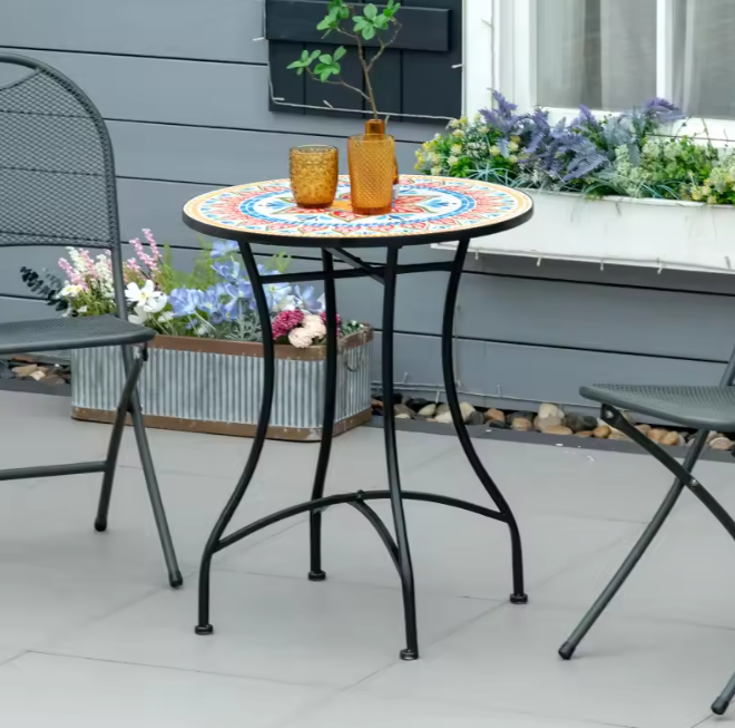 Ronde mozaïek bistrotafel 60 cm keramiek en metaal