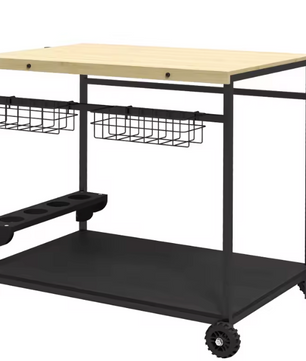 Houten tuinwagen met flessenrek, mand en 2 niveaus