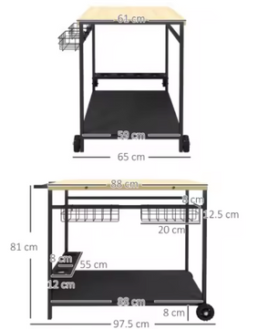 Houten tuinwagen met flessenrek, mand en 2 niveaus