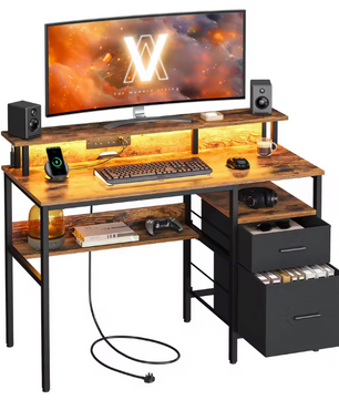 Computertafel met LED, Lades & Stopcontacten – 120 cm Breed
