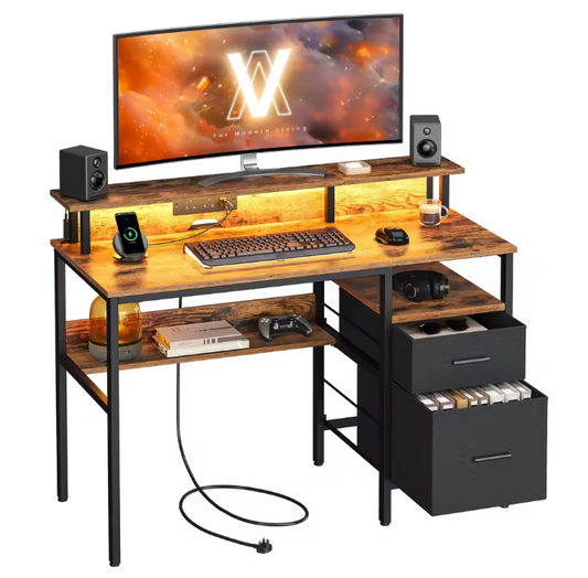 Computertafel met LED, Lades & Stopcontacten – 120 cm Breed