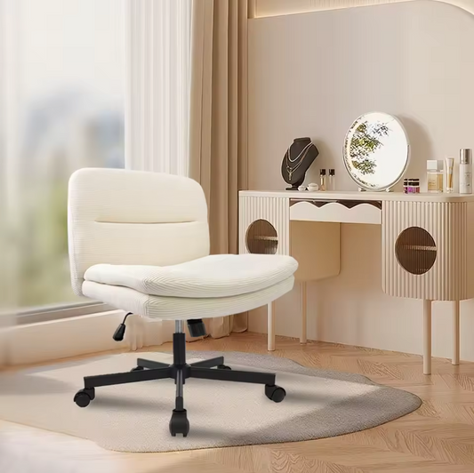 Ergonomische Stoffen Bureaustoel Beige – Armloos – Verstelbaar – Gekruiste Poten
