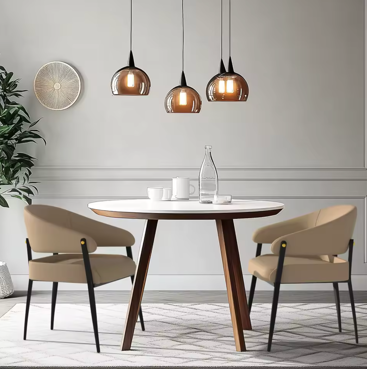 Set van 2 Luxe Eetkamerstoelen – Microvezel Leer – Gewatteerde Zitting