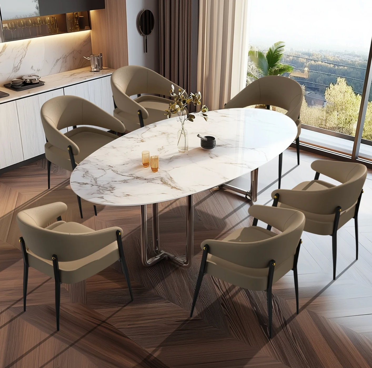 Set van 2 Luxe Eetkamerstoelen – Microvezel Leer – Gewatteerde Zitting