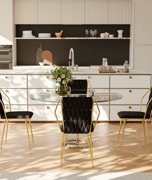 Set van 2 Fluwelen Eetkamerstoelen – Verguld Frame – Metalen Poten