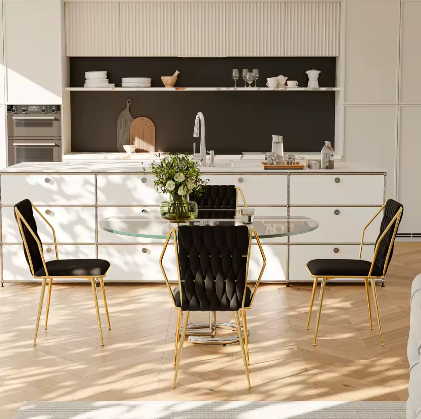 Set van 2 Fluwelen Eetkamerstoelen – Verguld Frame – Metalen Poten