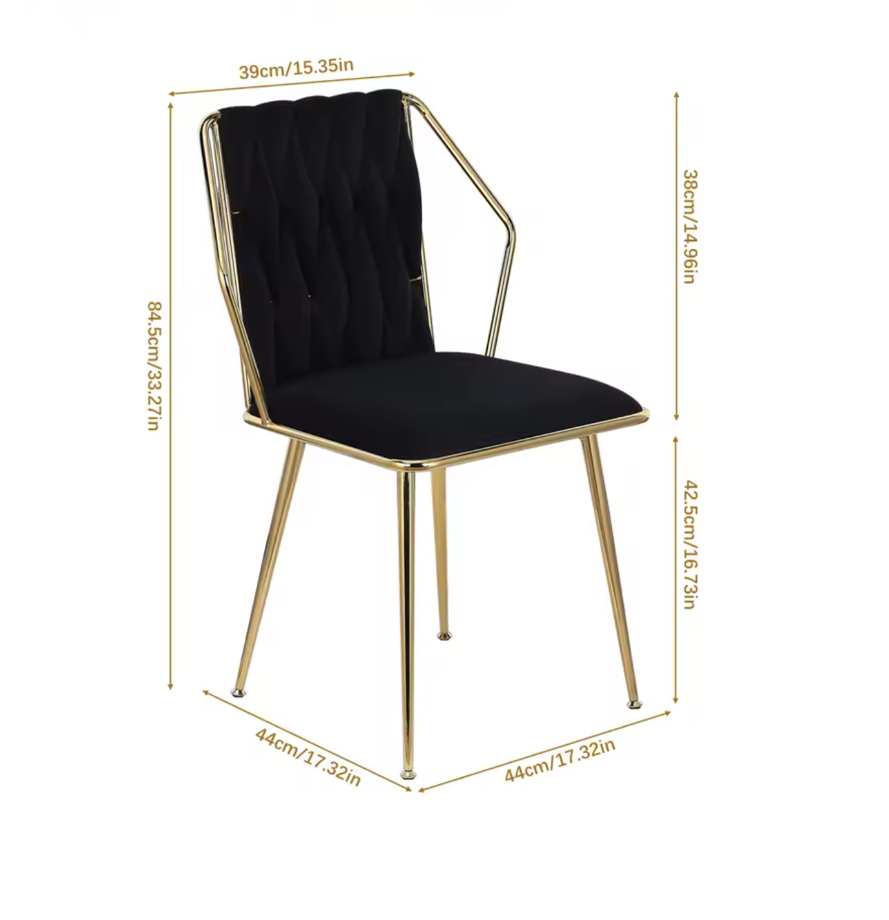 Set van 2 Fluwelen Eetkamerstoelen – Verguld Frame – Metalen Poten