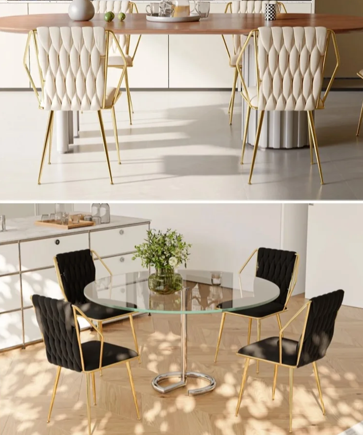 Set van 2 Fluwelen Eetkamerstoelen – Verguld Frame – Metalen Poten