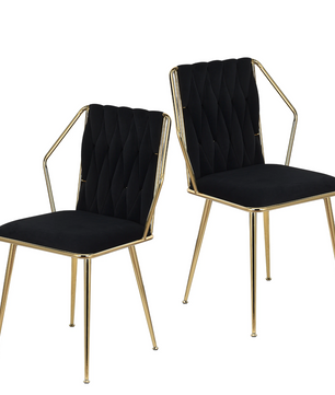 Set van 2 Fluwelen Eetkamerstoelen – Verguld Frame – Metalen Poten