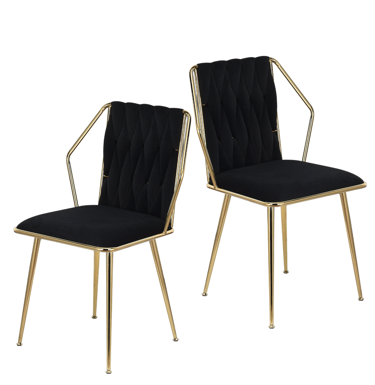 Set van 2 Fluwelen Eetkamerstoelen – Verguld Frame – Metalen Poten