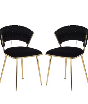 Set van 2 Fluwelen Eetkamerstoelen – Zwarte Gekruiste Rugleuning