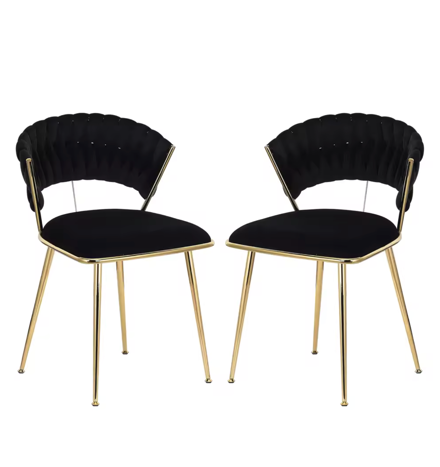 Set van 2 Fluwelen Eetkamerstoelen – Zwarte Gekruiste Rugleuning