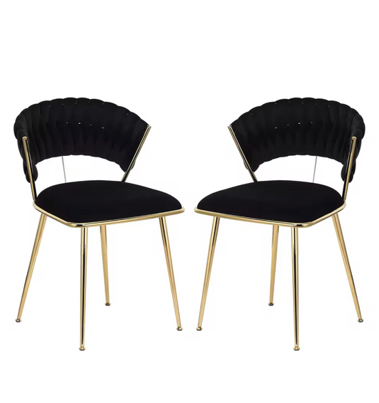 Set van 2 Fluwelen Eetkamerstoelen – Zwarte Gekruiste Rugleuning