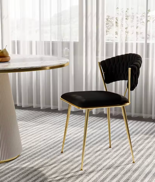 Set van 2 Fluwelen Eetkamerstoelen – Zwarte Gekruiste Rugleuning