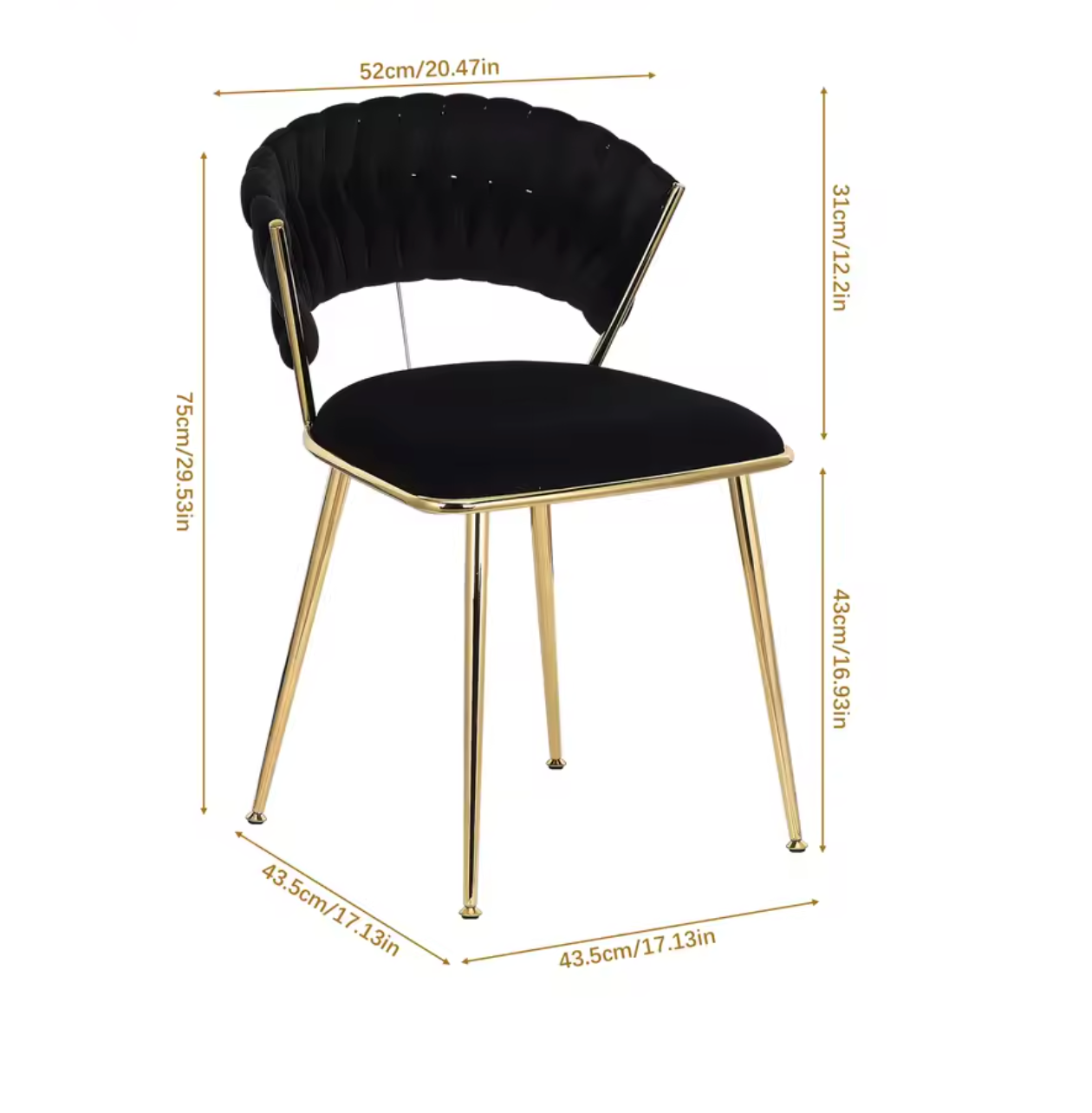 Set van 2 Fluwelen Eetkamerstoelen – Zwarte Gekruiste Rugleuning