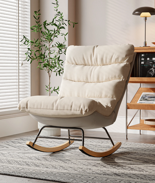 Schommelstoel met Hoge Rug – Comfortabele Lounge Relaxstoel – Gebroken wit