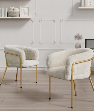 Luxe Fauteuil van Imitatiebont Konijn – Gouden Metalen Poten – Beige