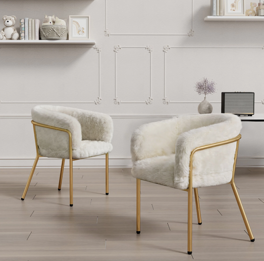 Luxe Fauteuil van Imitatiebont Konijn – Gouden Metalen Poten – Beige