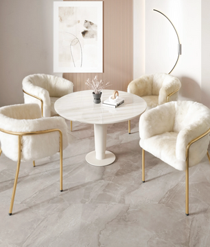 Luxe Fauteuil van Imitatiebont Konijn – Gouden Metalen Poten – Beige