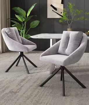 Grijze Fluwelen Draaistoel – Ergonomisch & Stijlvol Comfort (Set van 2)