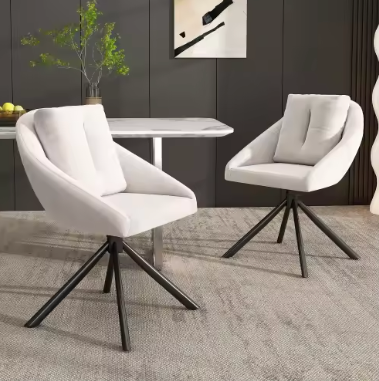 Grijze Fluwelen Draaistoel – Ergonomisch & Stijlvol Comfort (Set van 2)