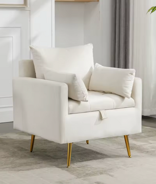 Fluwelen Fauteuil met Opbergruimte – Gouden Poten & Kussenset