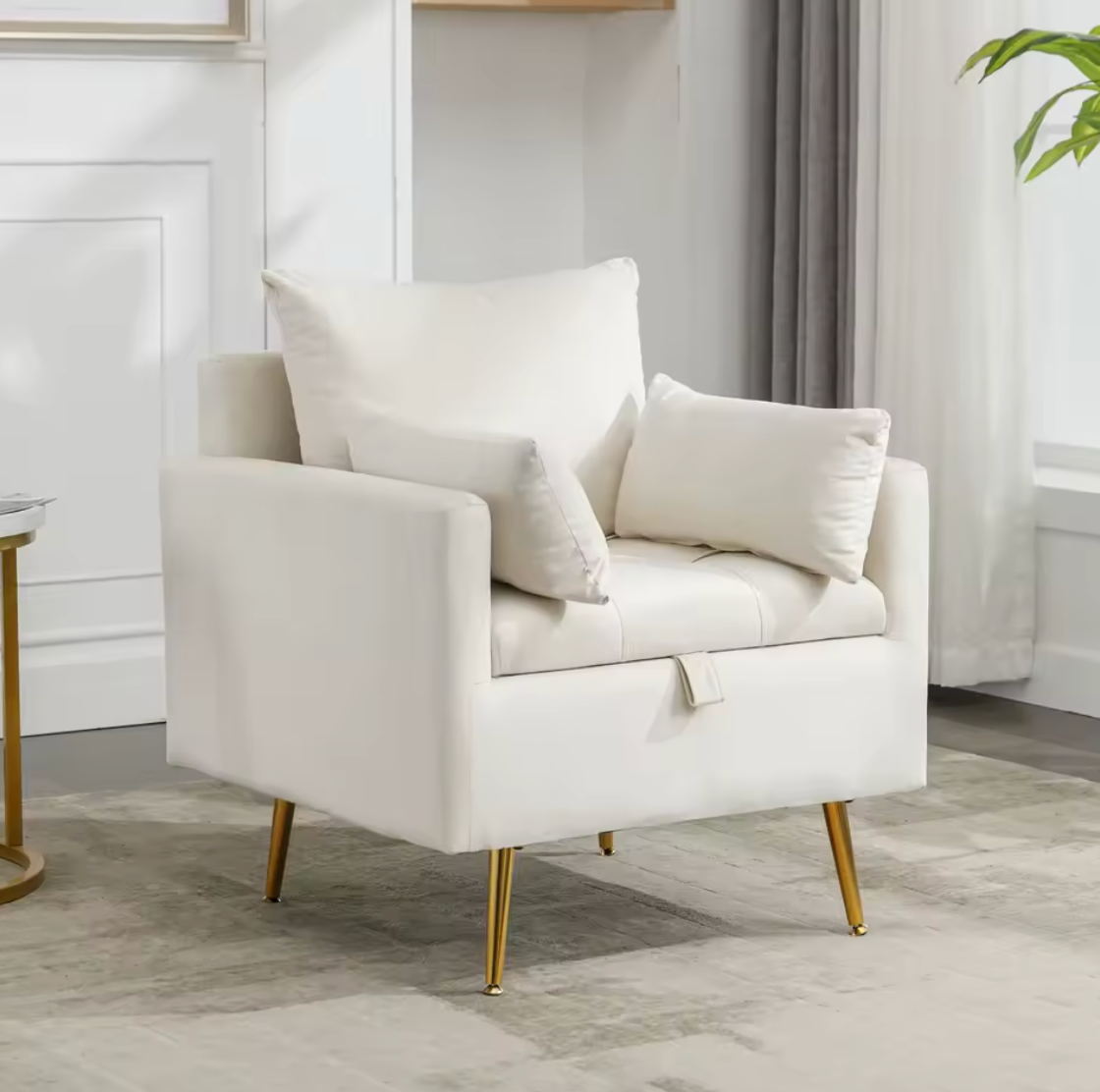 Fluwelen Fauteuil met Opbergruimte – Gouden Poten & Kussenset
