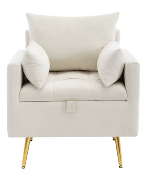 Fluwelen Fauteuil met Opbergruimte – Gouden Poten & Kussenset
