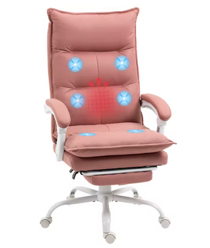 Lichtroze Massage Bureaustoel – 6 Punten, 5 Modi & Voetsteun