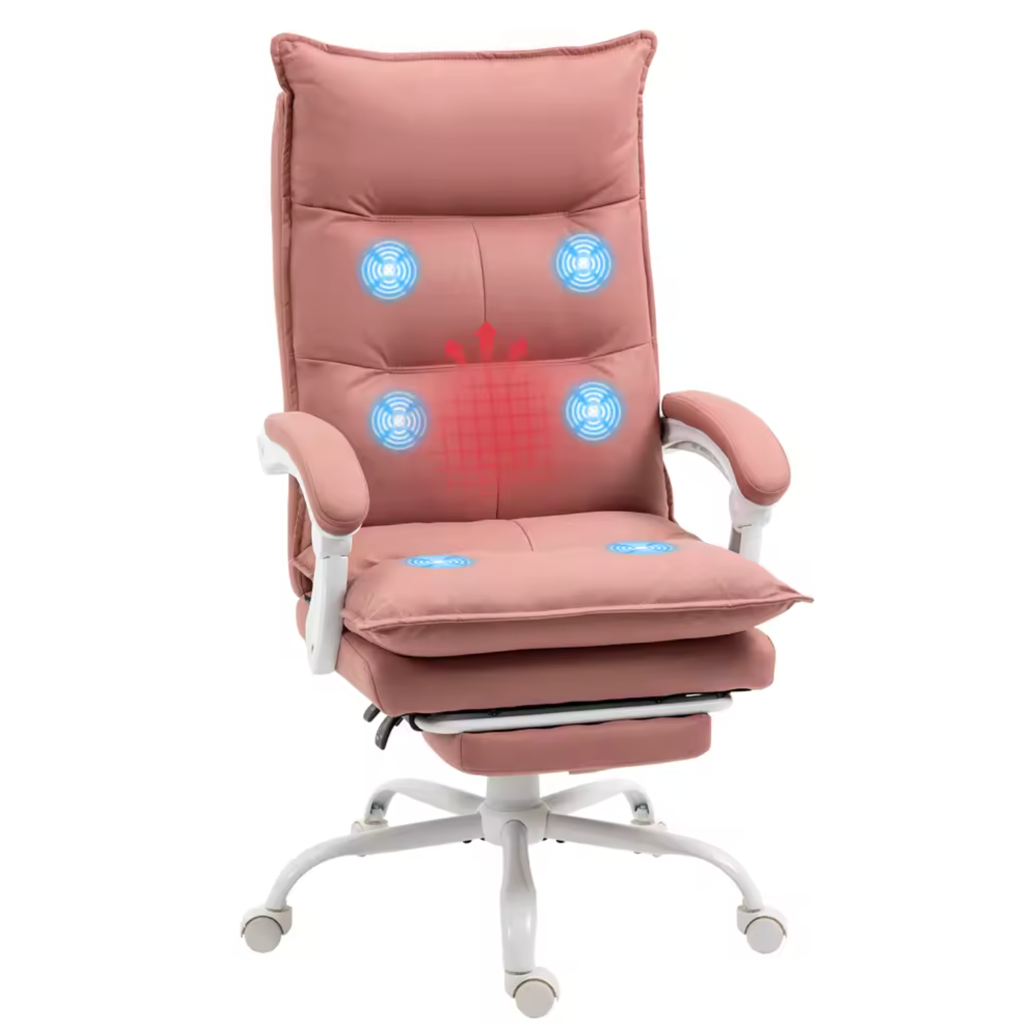 Lichtroze Massage Bureaustoel – 6 Punten, 5 Modi & Voetsteun