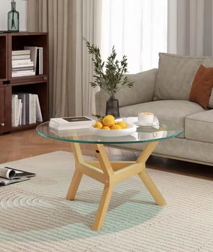 Ronde salontafel van glas – Ø80 cm met verstelbare poten
