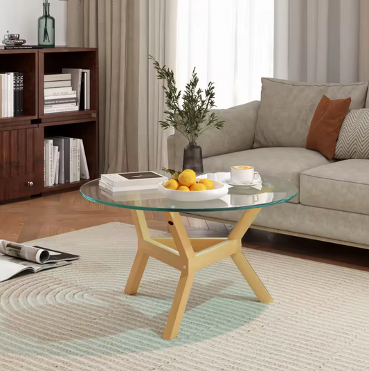 Ronde salontafel van glas – Ø80 cm met verstelbare poten