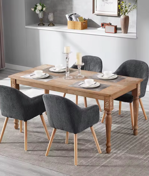 Modern Design Corduroy Eetkamerstoel met Armleuningen & Houten Poten