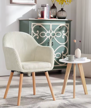 Modern Design Corduroy Eetkamerstoel met Armleuningen & Houten Poten