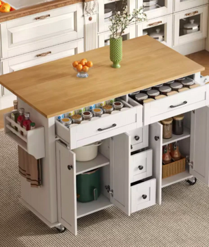 Mobiel Keukeneiland met Opbergkast – Uitschuifbaar Werkblad 120×65 cm