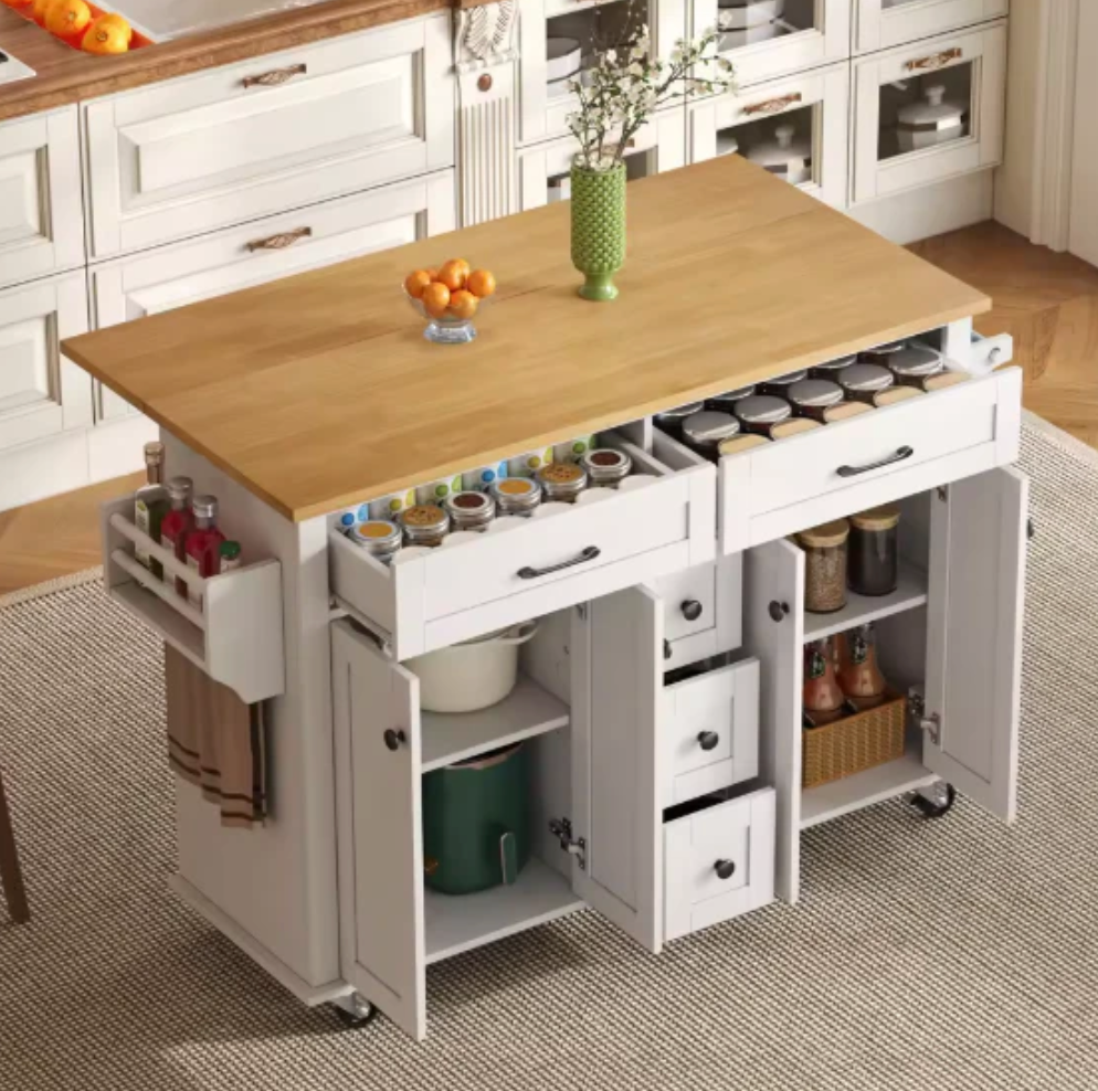 Mobiel Keukeneiland met Opbergkast – Uitschuifbaar Werkblad 120×65 cm