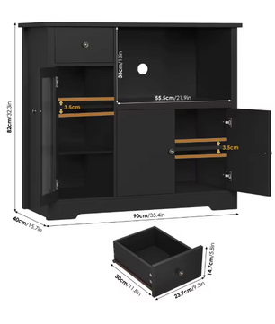 Keukenkast met Werkblad – Dressoir met Lade, 3 Deuren & Magnetronplank