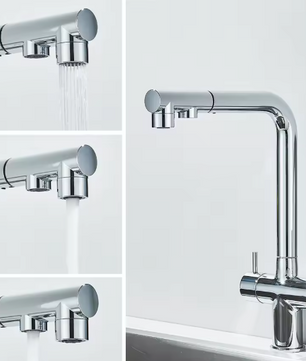 Gouden Keukenkraan met Filter – Uittrekbare Dual Uitloop & Mengfunctie