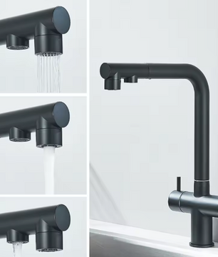 Gouden Keukenkraan met Filter – Uittrekbare Dual Uitloop & Mengfunctie