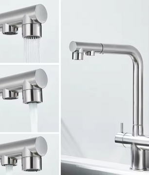 Gouden Keukenkraan met Filter – Uittrekbare Dual Uitloop & Mengfunctie