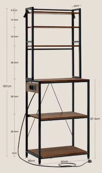 Keukenrek met 6 Planken en Stopcontact – 60×39,5×167 cm