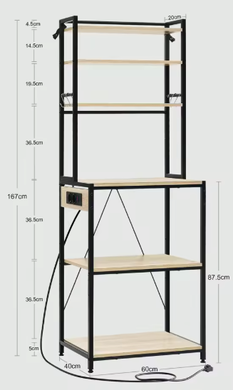 Keukenrek met 6 Planken en Stopcontact – 60×39,5×167 cm