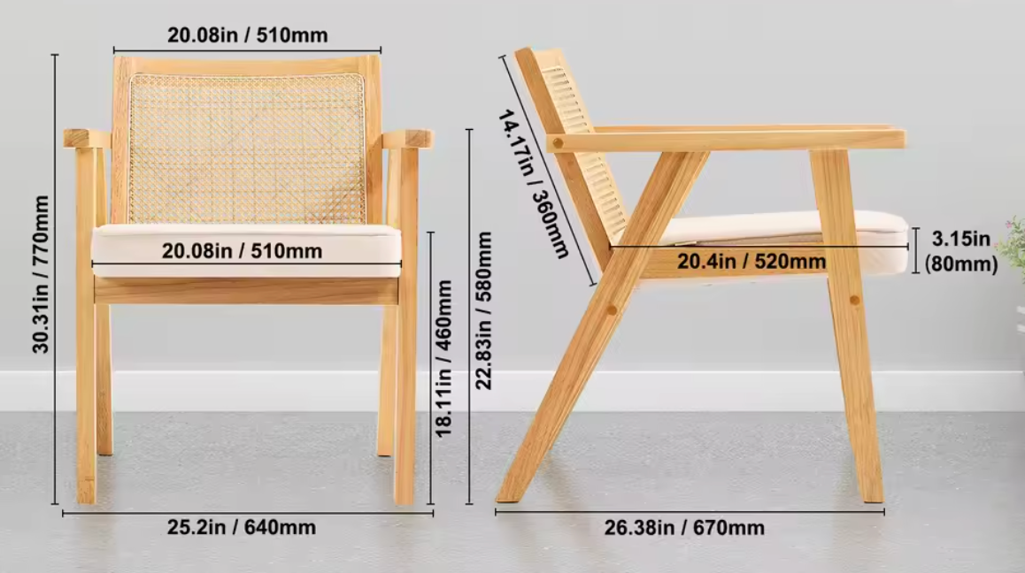 Luxe Rotan Eetkamerstoel – Massief Houten Frame