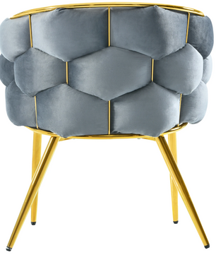Luxe Fluwelen Eetkamerstoel Grijs/Groen/Beige – Gouden Poten & Ergonomisch Comfort