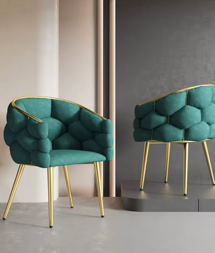 Luxe Fluwelen Eetkamerstoel Grijs/Groen/Beige – Gouden Poten & Ergonomisch Comfort