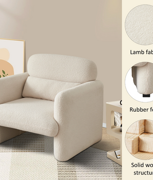 Lamswollen Beige Loungestoel – Zachte Fauteuil met Kussen & Armleuningen