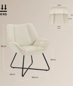 Linnen Loungestoel Donkergrijs of Beige – Ergonomisch Design – Metalen Frame