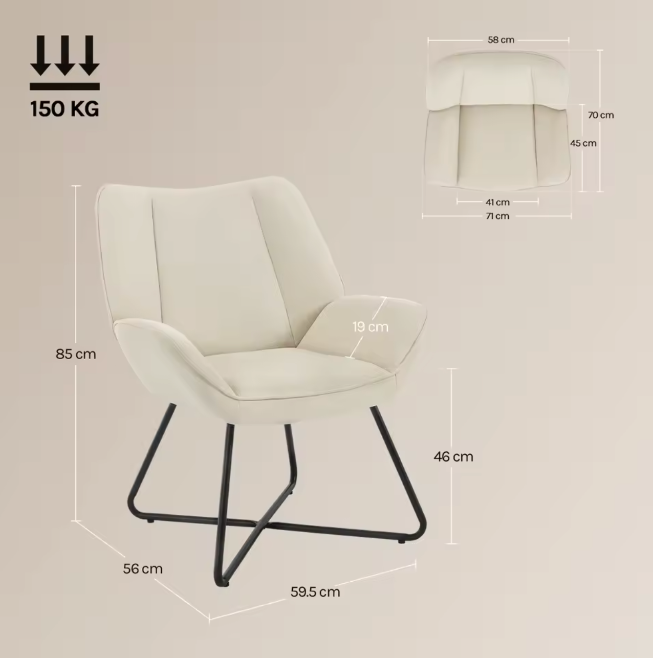 Linnen Loungestoel Donkergrijs of Beige – Ergonomisch Design – Metalen Frame