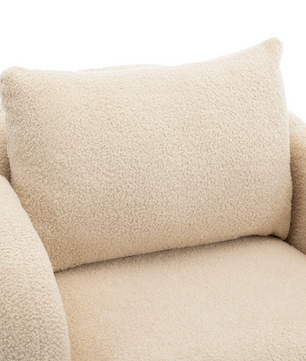 Teddyfluwelen Fauteuil met Extra Dikke Zitting Beige & Houten Poten